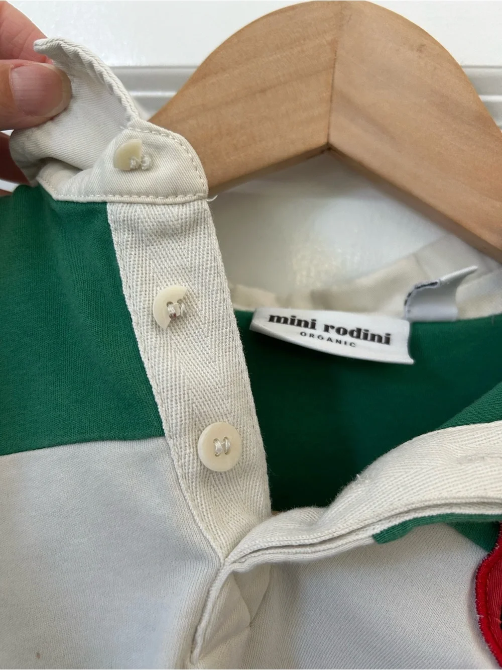 Mini Rodini organic size 2-3 years green white stripes rugby top flower patch